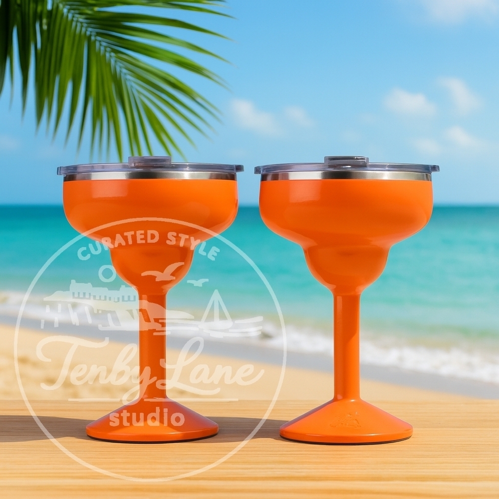 2 ORCA Rita Persimmon Orange 13oz Insulated Stainless Steel Margarita Cup w/ Lid
